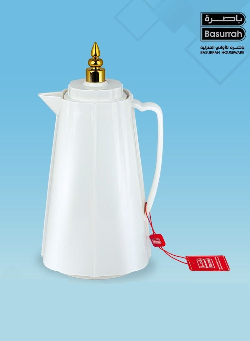 BASURRAH Thermal Tea and Coffee Flask 1 Liter – Elegant White Design with Luxurious Golden Lid, Keeps Drinks Hot or Cold for Long Periods, Perfect for Hospitality and Daily Use - Image 3