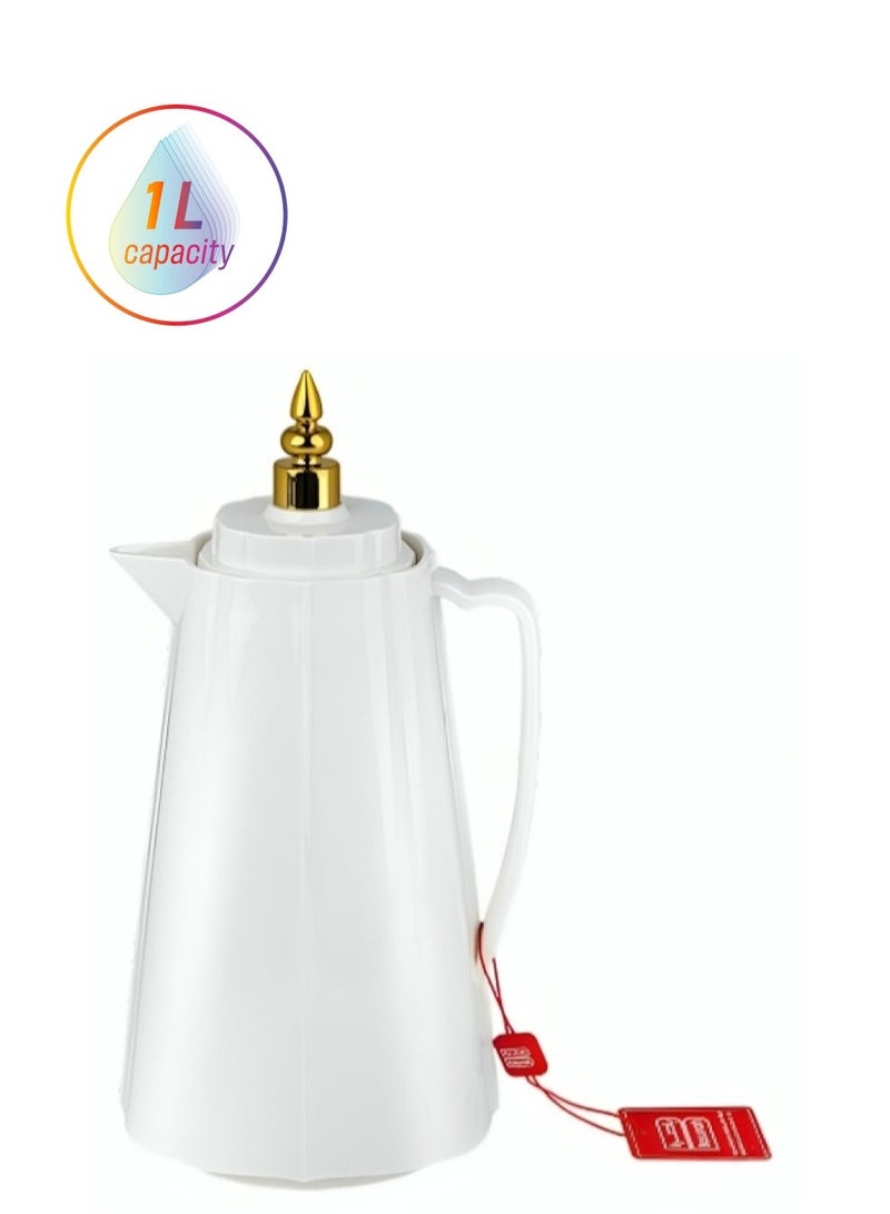 BASURRAH Thermal Tea and Coffee Flask 1 Liter – Elegant White Design with Luxurious Golden Lid, Keeps Drinks Hot or Cold for Long Periods, Perfect for Hospitality and Daily Use - Image 2