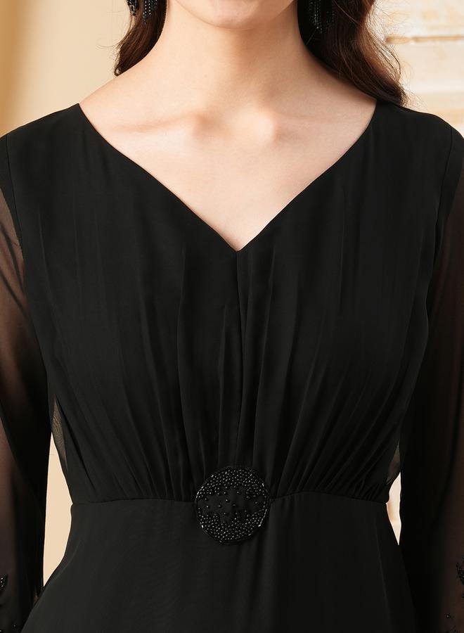 ميش فستان بشق وأكمام دانتيل - Image 2