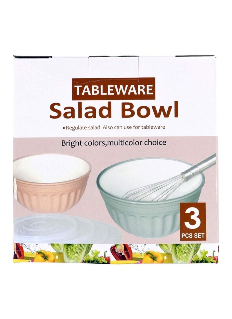Set of 3 Round Multipurpose Storage Salad Bowls Set with Airtight Lid, Mixing Serving Bowls Set for Kitchen, Nesting Plastic Salad Bowl, Assorted Colors