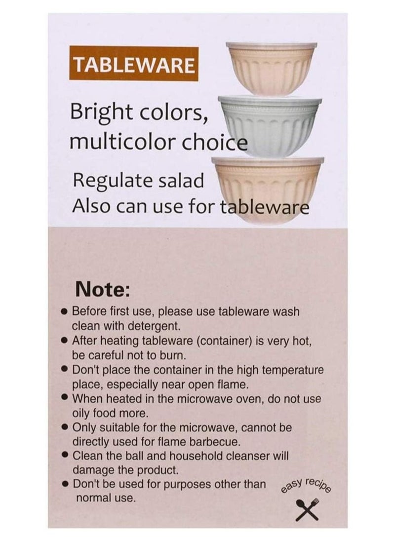 Set of 3 Round Multipurpose Storage Salad Bowls Set with Airtight Lid, Mixing Serving Bowls Set for Kitchen, Nesting Plastic Salad Bowl, Assorted Colors