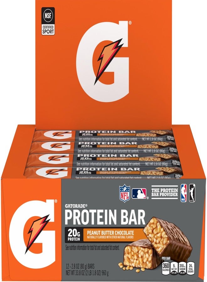 Gatorade Whey Protein Recover Bars, Peanut Butter Chocolate, 2.8 ounce bars (Pack of 12) - Image 1