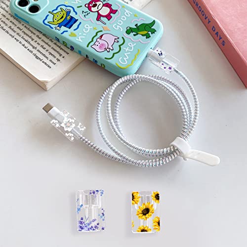 CameCosy Flower Floral Lightning Cable Protector for iPhone Type-C Charger,Cute Lavender Sunflower Lace Blossom Pattern 4pcs Set Phone Cable Protector,Charging Cord Protector,Charger Saver (Lightning Cable) - Image 2