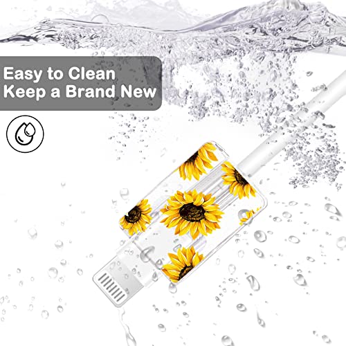 CameCosy Flower Floral Lightning Cable Protector for iPhone Type-C Charger,Cute Lavender Sunflower Lace Blossom Pattern 4pcs Set Phone Cable Protector,Charging Cord Protector,Charger Saver (Lightning Cable) - Image 3