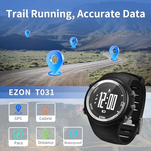 EZON GPS Running Watch with Distance Pace Alarm and Calorie Counter and Stopwatch for Men T031B01 Black - Image 3