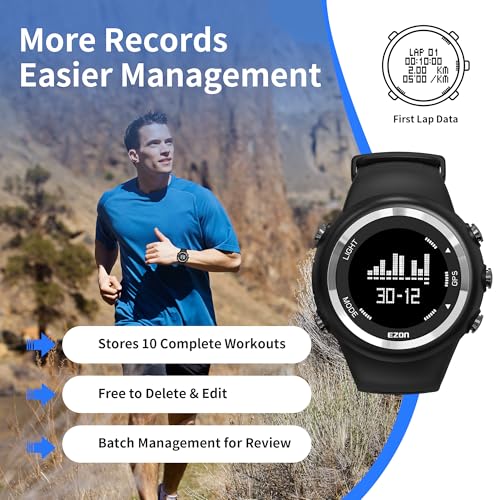 EZON GPS Running Watch with Distance Pace Alarm and Calorie Counter and Stopwatch for Men T031B01 Black - Image 5