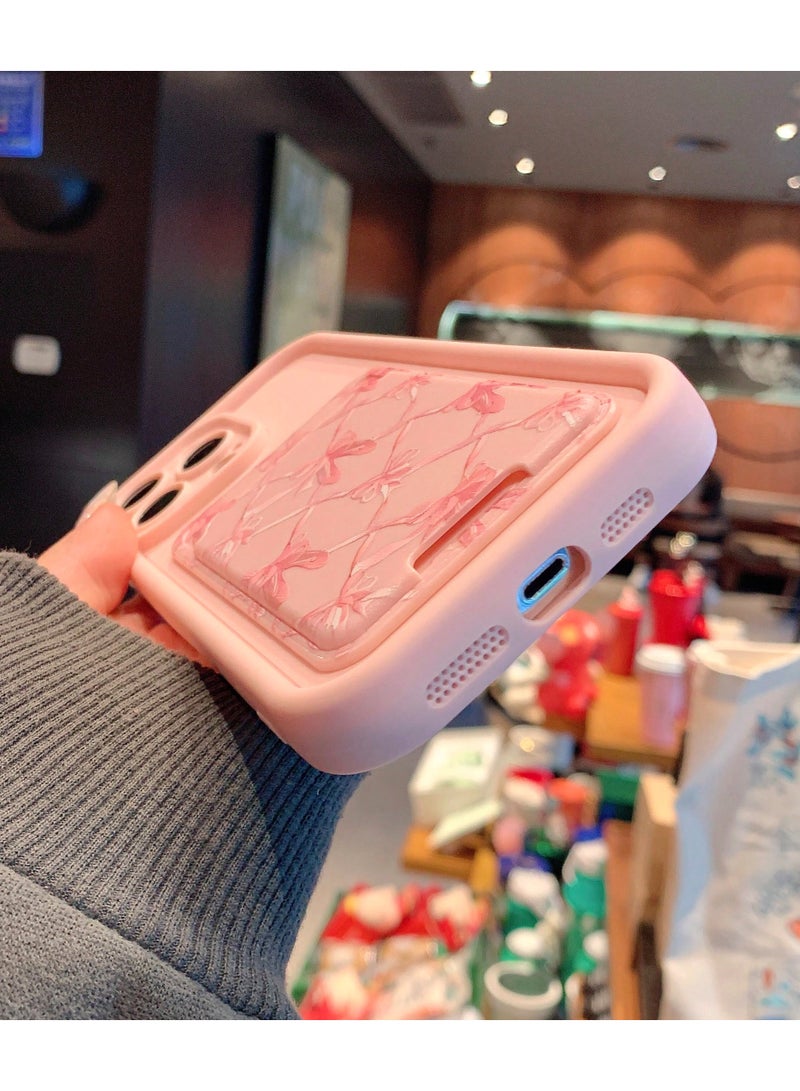 iPhone 16 Pro Max Case Pink with Back Pocket and Bow Design - Image 2