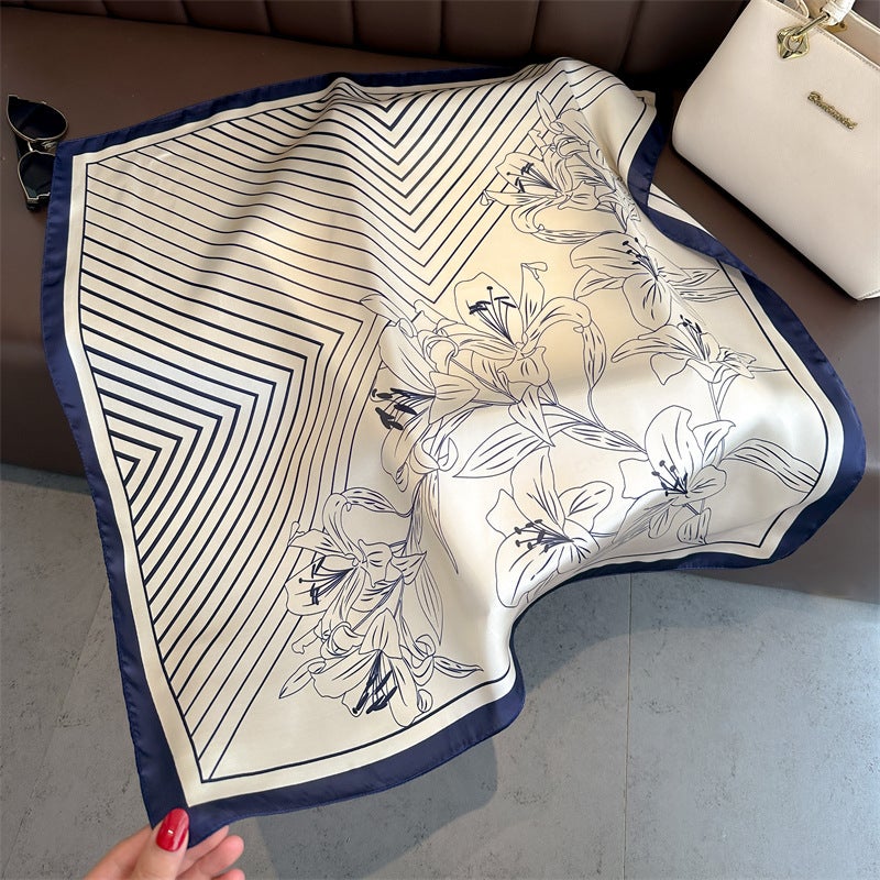 Spring and Summer Cartoon Cute Silk Scarf Small Square Silk 70cm Scarf Women's Korean Style Cat Hair Belt Decorative Headscarf - Image 3
