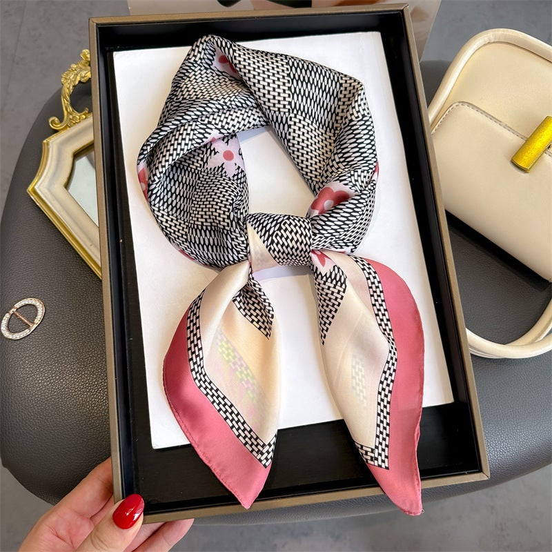 Spring and Summer Cartoon Cute Silk Scarf Small Square Silk 70cm Scarf Women's Korean Style Cat Hair Belt Decorative Headscarf - Image 1