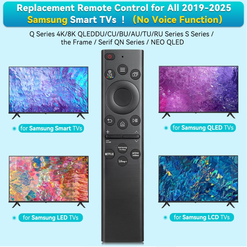 Replacement Remote for Samsung Smart TV – Universal Control for Frame, QLED, Neo QLED, OLED, UHD 4K/8K, Q60 Q70 Q80 AU8000 BU8000 CU8000 – BN59-01385A/BN59-01385B with Netflix & Prime Buttons - Image 2