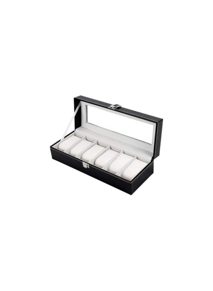 Luxury 6-Slot Watch Display Box – Black PU Leather - Image 4