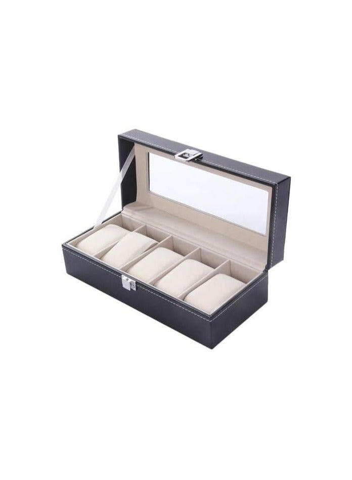 Luxury 6-Slot Watch Display Box – Black PU Leather - Image 2