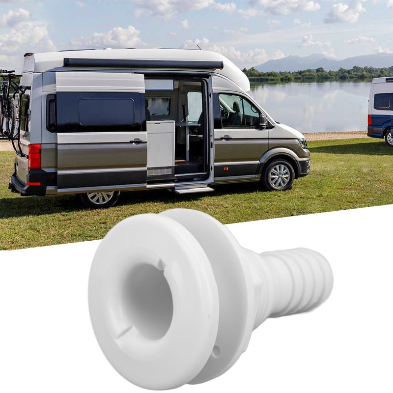 Thru Hull Fitting: White ABS Plastic, Impact Resistant - Easy Installation, Boat Accessory for Onboard Marine Plumbing Systems - Image 1