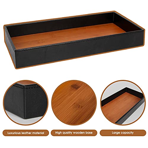 J JACKCUBE DESIGN JACKCUBE Design Leather Bamboo Valet Tray for Men, Catch All Trays for Key, Phone, Wallet, Coin, Sunglasses, EDC Dump Storage (Black) - MK205A - Image 5