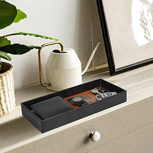 J JACKCUBE DESIGN JACKCUBE Design Leather Bamboo Valet Tray for Men, Catch All Trays for Key, Phone, Wallet, Coin, Sunglasses, EDC Dump Storage (Black) - MK205A - Image 3