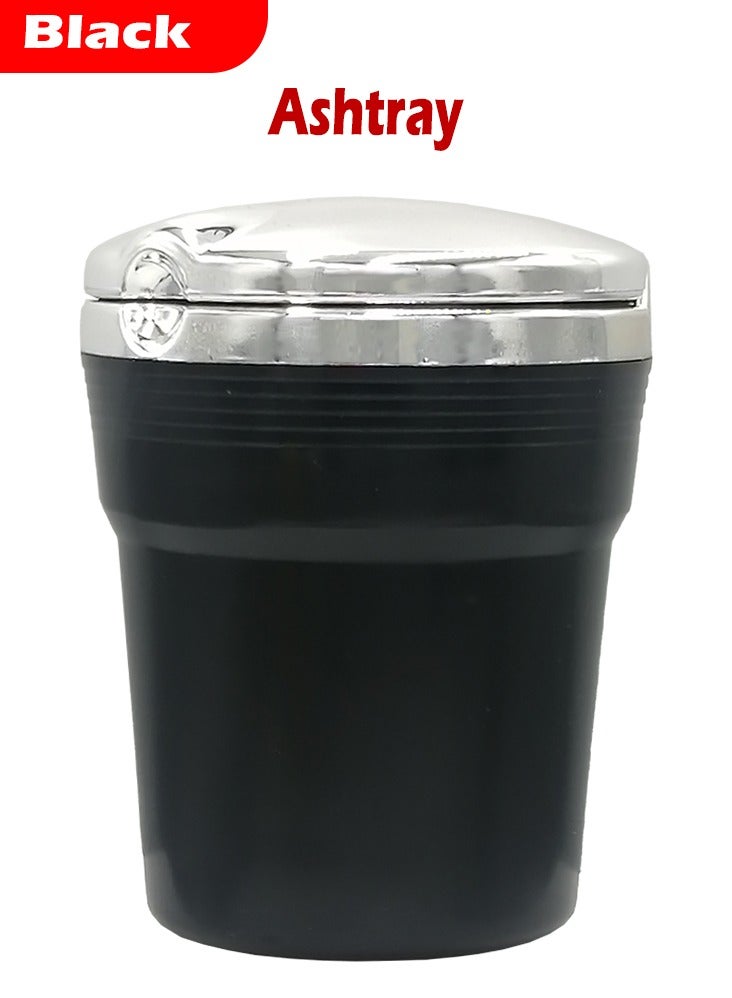 Car Ashtray, Portable Ashtray for Car, Mini Car Trash Can, with LED Light, for car- Outdoor Travel, Home Use (Color BLack) - Image 1