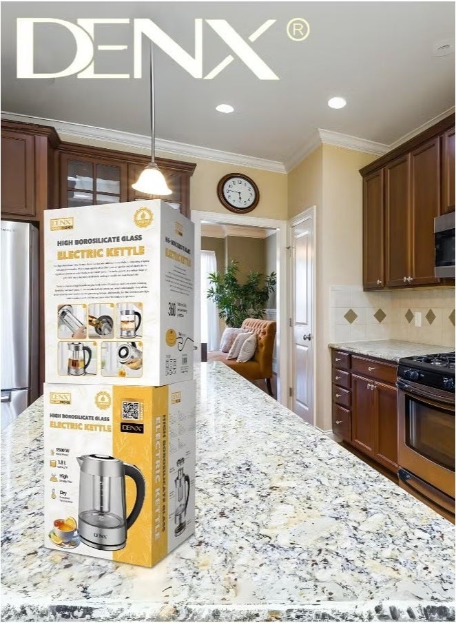 دينكس غلاية كهربائية Dx3408 مصنوعة من زجاج البورسليكات العالي، سعة 1.8 لتر، قوة 1500 واط، مع فلتر شبكي عالي الكثافة وحماية من الغليان الجاف - Image 5