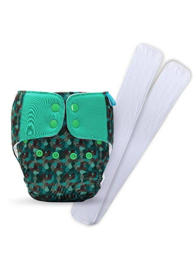 Bumberry Baby Cloth Diaper Waterproof Reusable Adjustable Pocket Diaper 2.0 With Leg Gusset Wet Free Lining & 2 Extra Long Cotton Inserts(6 36 Months Camo) - Image 1