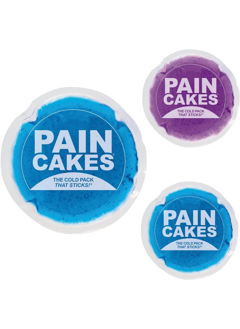 PAINCAKES PAINCAKES Reusable, Sticks to Body, 5" Large Blue with Mini 2 Pack of Purple and Blue, Small Ice Packs, Perfect for Injuries, and Small Areas, Latex-Free Cold Compress 