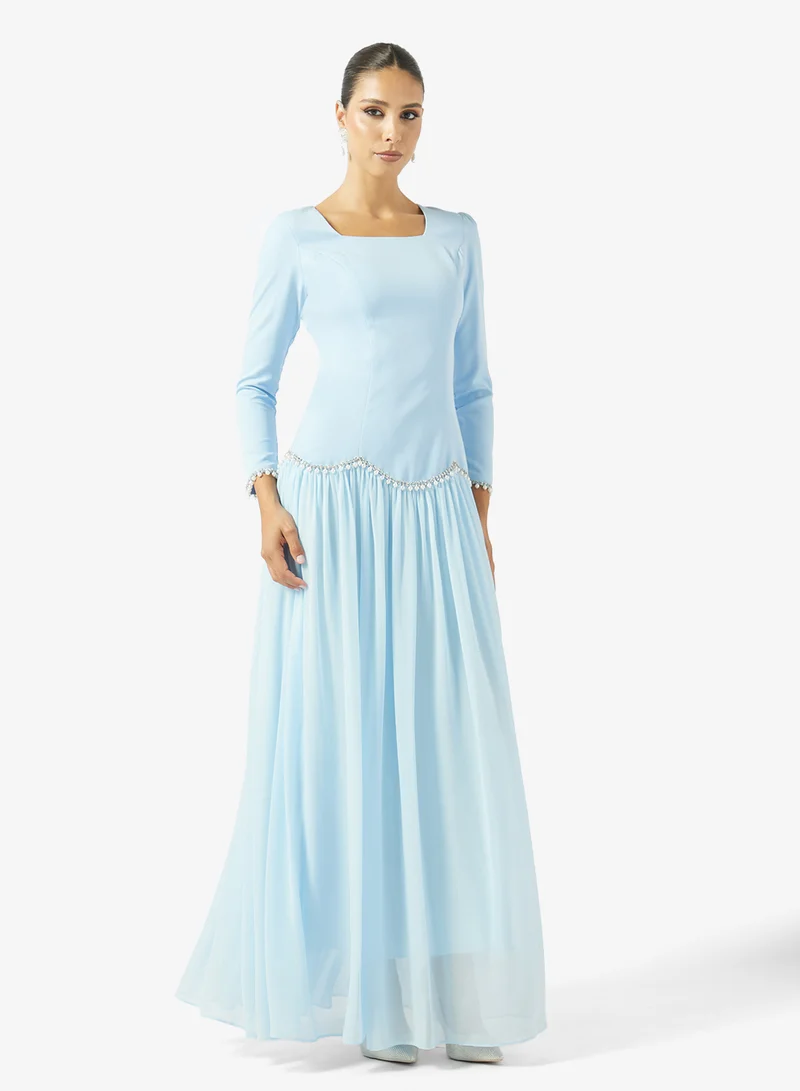 اكاديا فاشن SQUARE NECK PEARL DETAILS CREPE DRESS