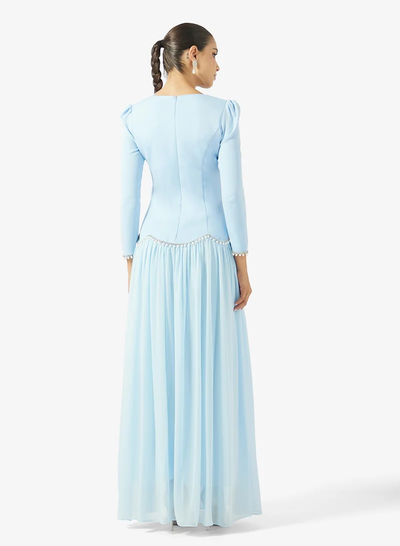 اكاديا فاشن SQUARE NECK PEARL DETAILS CREPE DRESS