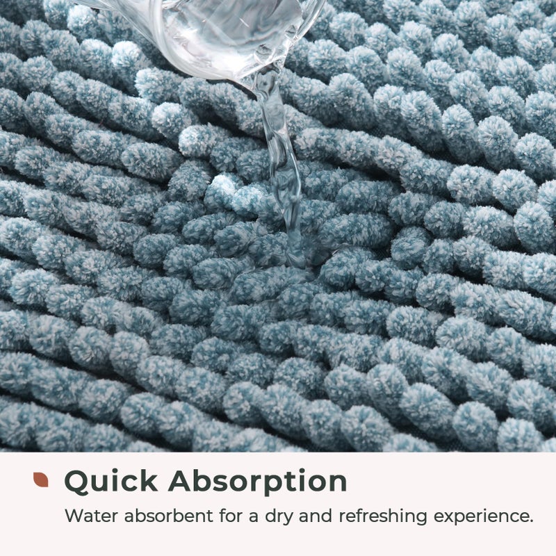 FRESHMINT Chenille Bathroom Rugs Mat 32""x20""  Non-Slip Bath Mat for Bathroom Floor & Bathtub  Washable Shower Shag Bath Rugs  Soft Fluffy Thick Water Absorbent Microfiber Shower Mat  Aqua Heather - Image 3