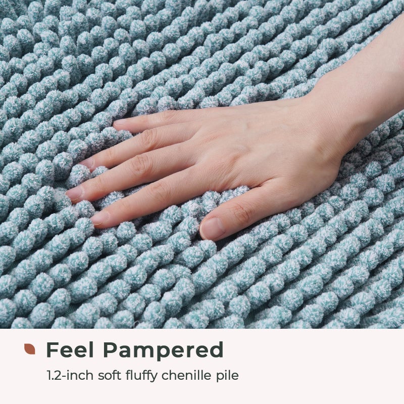 FRESHMINT Chenille Bathroom Rugs Mat 32""x20""  Non-Slip Bath Mat for Bathroom Floor & Bathtub  Washable Shower Shag Bath Rugs  Soft Fluffy Thick Water Absorbent Microfiber Shower Mat  Aqua Heather - Image 2