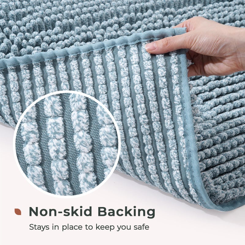 FRESHMINT Chenille Bathroom Rugs Mat 32""x20""  Non-Slip Bath Mat for Bathroom Floor & Bathtub  Washable Shower Shag Bath Rugs  Soft Fluffy Thick Water Absorbent Microfiber Shower Mat  Aqua Heather - Image 4