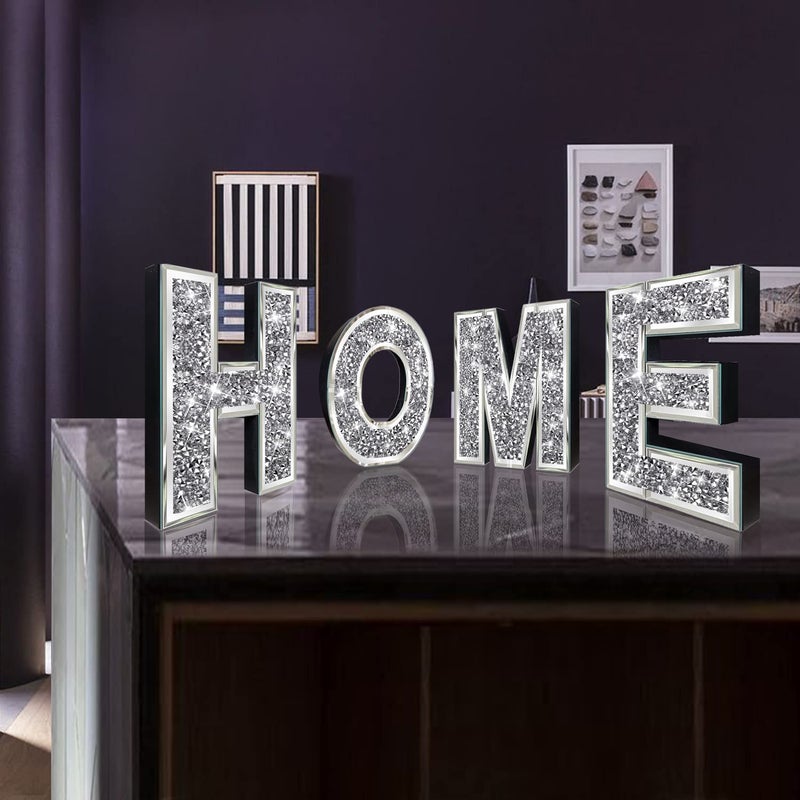 ZOLAPI 4 pcs Independent Letters Home.Glam Crystal Diamond Letters.Silver Mirror Glass Home Decoration for Wall, Fireplace, Bookshelf and Table. - Image 3