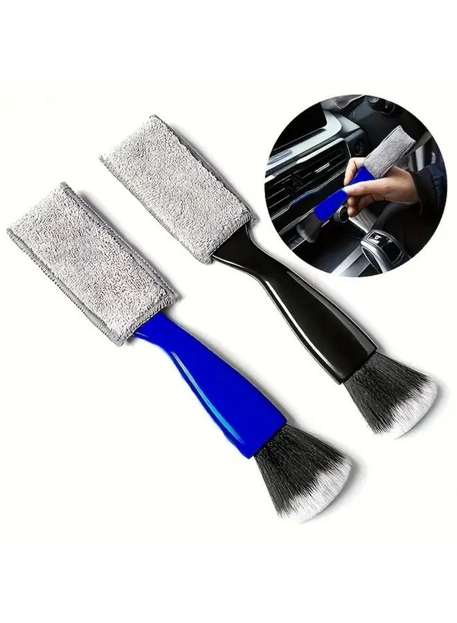 Black Double Ended Car Interior Cleaning Brush Multi Functional Soft Bristle Air Vent Cleaner - Image 1