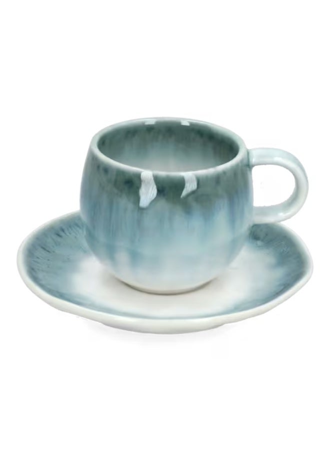 Easy Life Nuances Collection Porcelain Coffee Cup with Saucer Green and White 120ml - Image 2