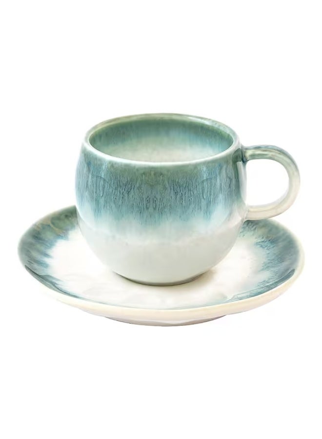 Easy Life Nuances Collection Porcelain Coffee Cup with Saucer Green and White 120ml - Image 1