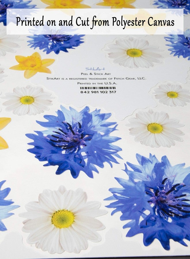 StikArt Removable Flower Decals Printed on Waterproof Canvas, Yellow Daffodils, Blue Bachelor Buttons and White Chamomile Flowers (24 Decals) - Image 2