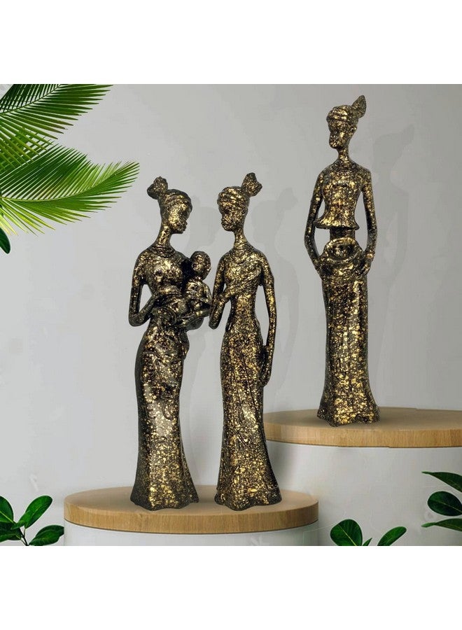 Xtore Beautiful Finish Uniquely Hand Crafted Home Decor African Tribal Women Art Piece - (Set of 3, Black and Golden Color) - Image 1