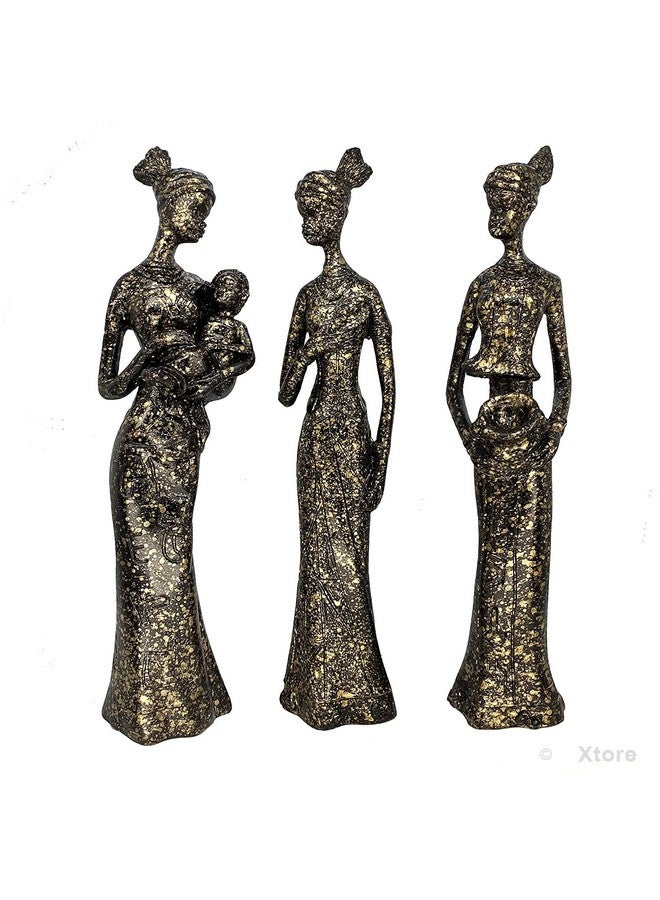 Xtore Beautiful Finish Uniquely Hand Crafted Home Decor African Tribal Women Art Piece - (Set of 3, Black and Golden Color) - Image 2