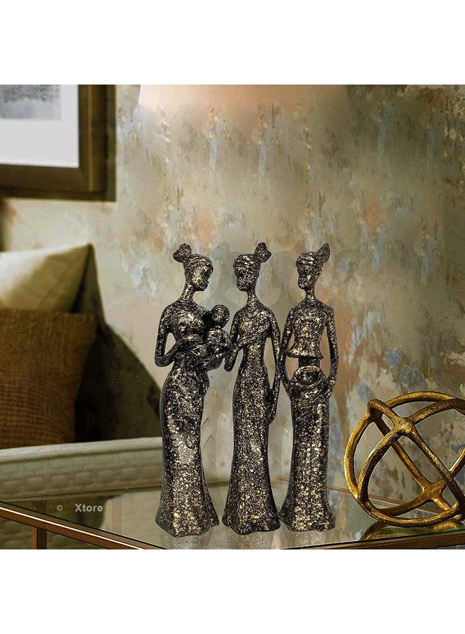 Xtore Beautiful Finish Uniquely Hand Crafted Home Decor African Tribal Women Art Piece - (Set of 3, Black and Golden Color) - Image 3