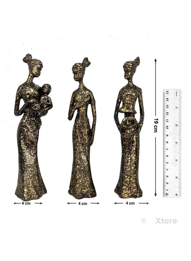 Xtore Beautiful Finish Uniquely Hand Crafted Home Decor African Tribal Women Art Piece - (Set of 3, Black and Golden Color) - Image 4