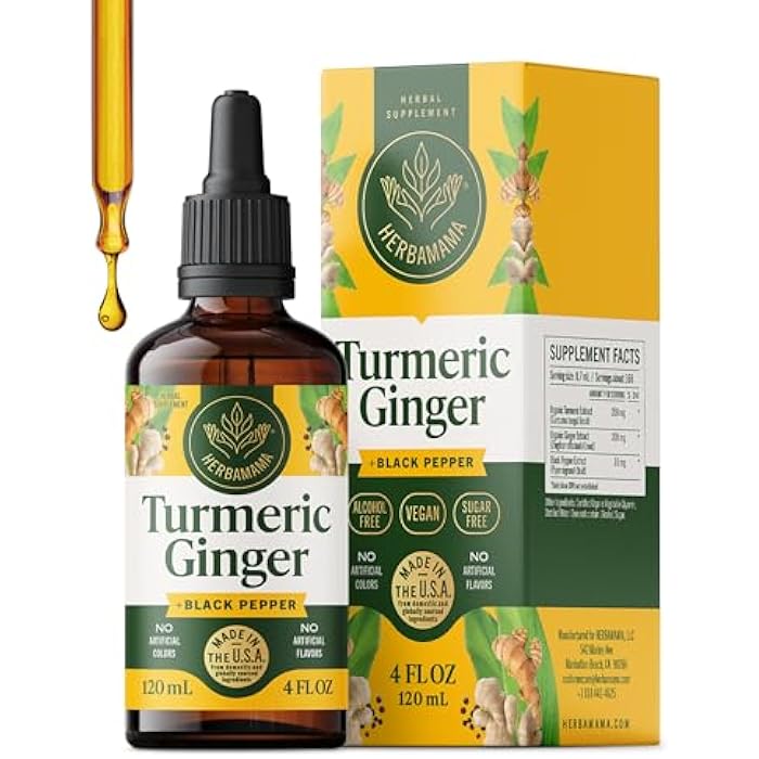 HERBAMAMA Turmeric and Ginger Supplement – Turmeric with Black Pepper & Ginger Root for Digestive Health – Turmeric Ginger Supplements for Immune Support – Non-GMO, Alcohol & Sugar-Free, 56-Day Supply - Image 1