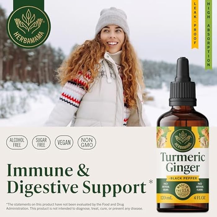 HERBAMAMA Turmeric and Ginger Supplement – Turmeric with Black Pepper & Ginger Root for Digestive Health – Turmeric Ginger Supplements for Immune Support – Non-GMO, Alcohol & Sugar-Free, 56-Day Supply - Image 2