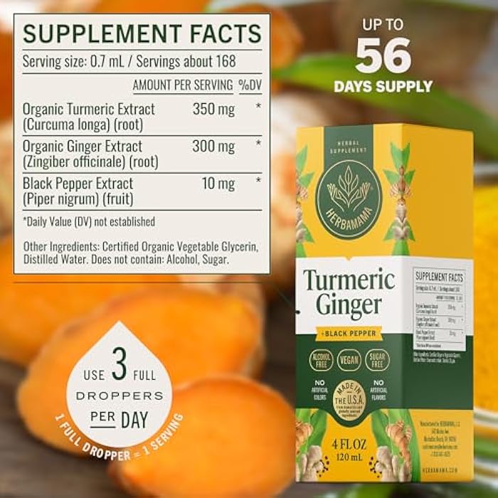 HERBAMAMA Turmeric and Ginger Supplement – Turmeric with Black Pepper & Ginger Root for Digestive Health – Turmeric Ginger Supplements for Immune Support – Non-GMO, Alcohol & Sugar-Free, 56-Day Supply - Image 3
