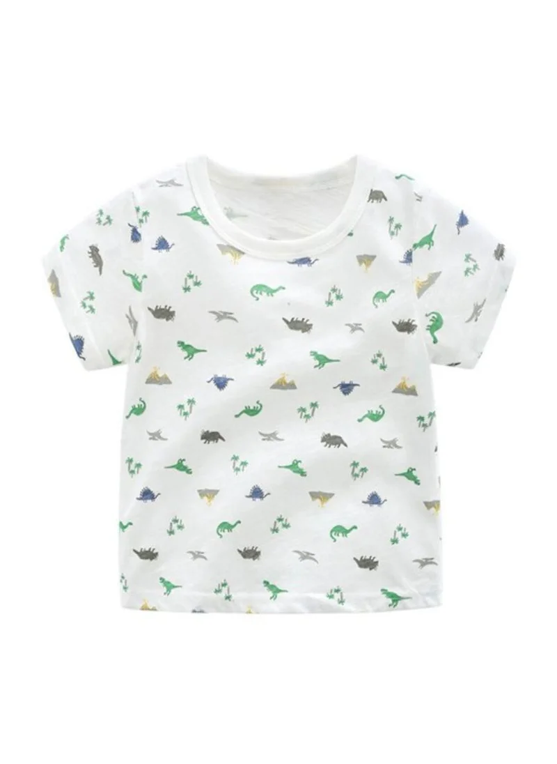 YUNIQEE White Printed Round Neck Pure Cotton Thirt