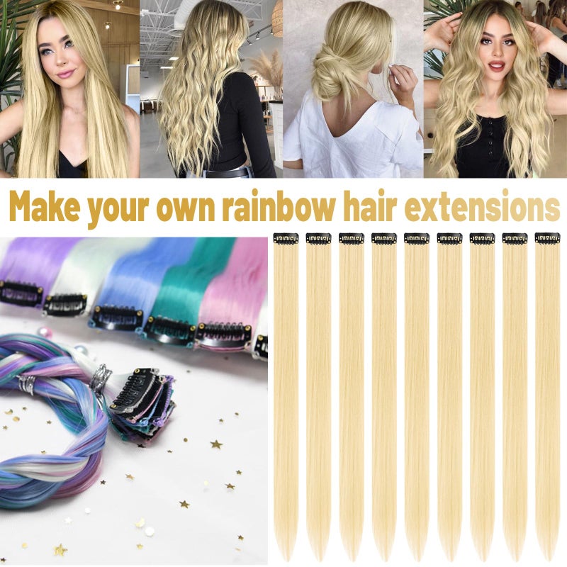 TOFAFA 22 inch Colored Hair Extensions, Multi-colors Party Highlights Clip in Synthetic Hair Extensions, Color Party Highlights Hairpieces for Girls Women(10 PCS Blonde) - Image 2