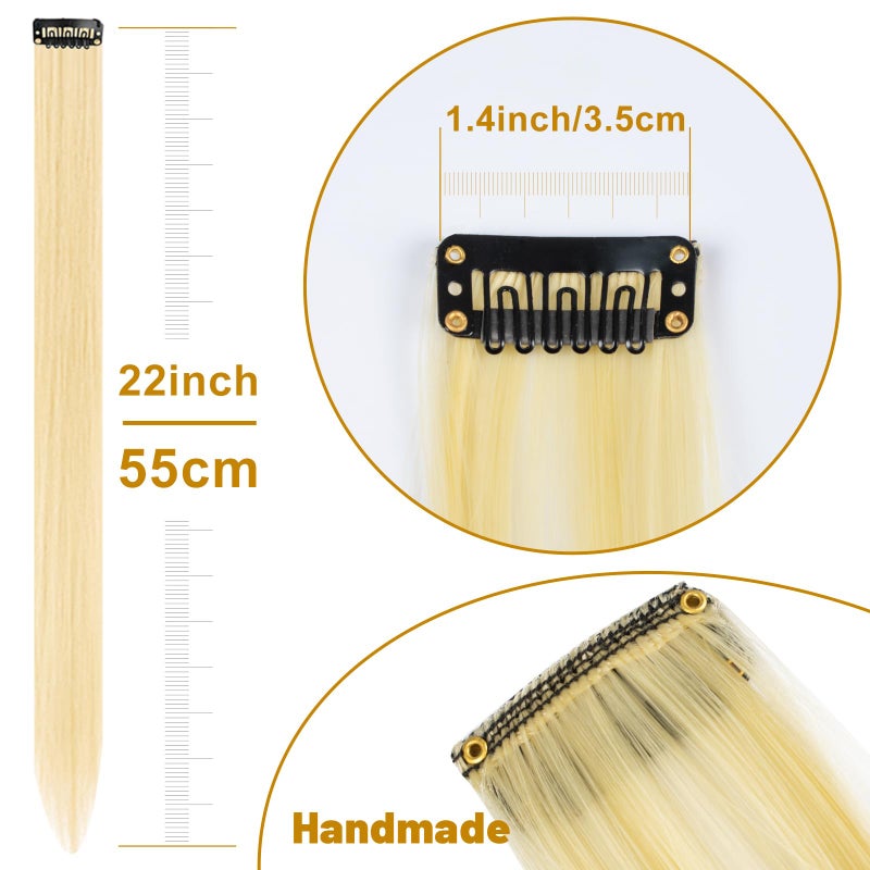 TOFAFA 22 inch Colored Hair Extensions, Multi-colors Party Highlights Clip in Synthetic Hair Extensions, Color Party Highlights Hairpieces for Girls Women(10 PCS Blonde) - Image 4