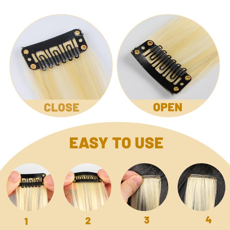 TOFAFA 22 inch Colored Hair Extensions, Multi-colors Party Highlights Clip in Synthetic Hair Extensions, Color Party Highlights Hairpieces for Girls Women(10 PCS Blonde) - Image 3