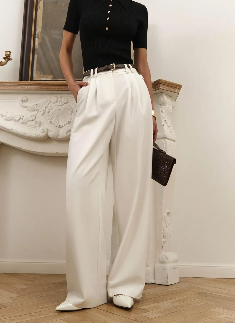 Lichi Loose suiting trousers with eco-leather belt