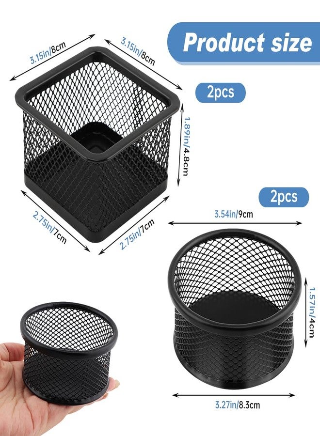 Kazheon 4pcs Paper Clip Holder Mesh Paperclip Holders for Desk Paper Clip Dispenser PaperClip Organizer Office(SIZE:Square/Round) - Image 2