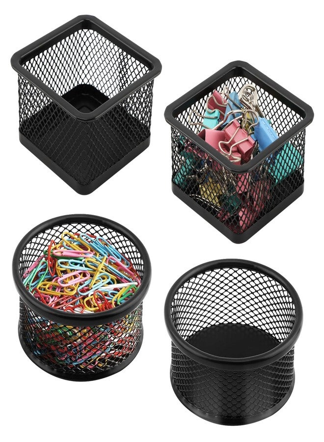 Kazheon 4pcs Paper Clip Holder Mesh Paperclip Holders for Desk Paper Clip Dispenser PaperClip Organizer Office(SIZE:Square/Round) - Image 1