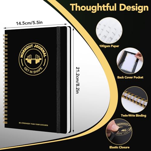 Thboxes Workout & Fitness Journal for Woman Man，8.5" x 6" Daily Exercise Log Notebook Personal Health Meal Planner for Weight Loss Gym Muscle Gain Workout Notepad Essentials Wellness Log, Black - Image 3