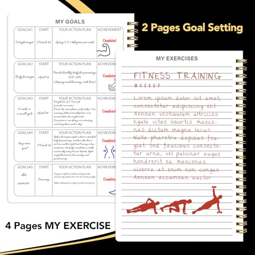 Thboxes Workout & Fitness Journal for Woman Man，8.5" x 6" Daily Exercise Log Notebook Personal Health Meal Planner for Weight Loss Gym Muscle Gain Workout Notepad Essentials Wellness Log, Black - Image 4