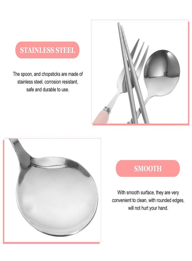 GRIRIW Portable Cutlery Set with Spoon Fork Chopsticks and Carry Case Travel Utensils for Camping Office School Dining - Image 4